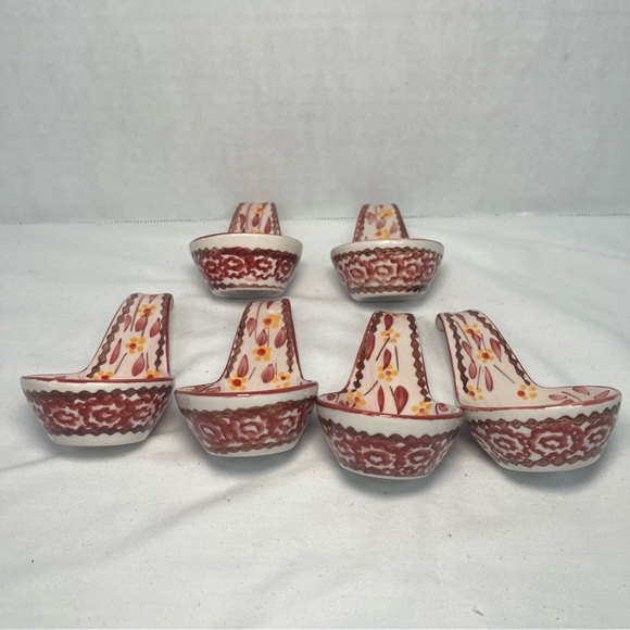 Temptations Old World Tara Dip Spoon Flatware Ceramic Set Of 6 Cranberry Red - Picture 3 of 8